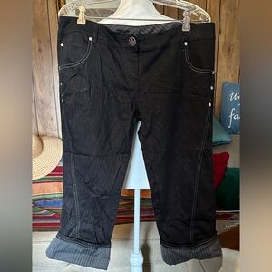 Lip Service Black Cropped Stretch Jeans with Rolled Pinstripe Hem, Size 13